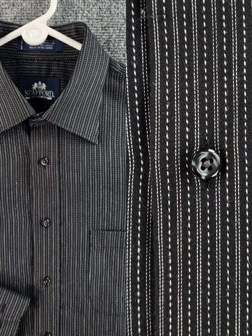 Stafford Button Up Long Sleeve Striped Black White Cotton Blend 16 32-33 Men